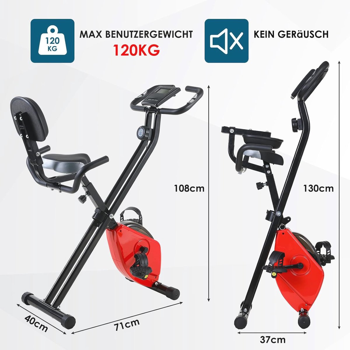 Inklapbare Hometrainer met Rugleuning en Digitale Hartslagmeter - 8 Weerstanden, Geschikt tot 120 kg