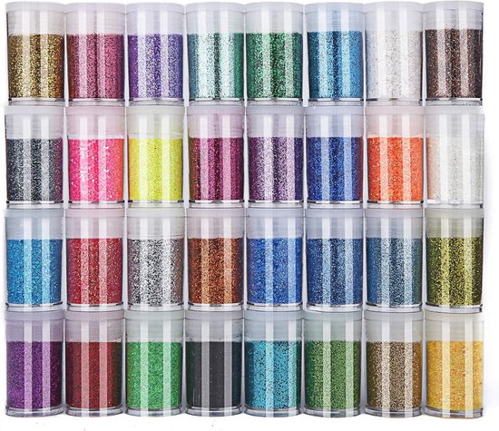 Lot De 32 Poudres à Paillettes Multicolores - Pour DIY, Décoration, Ongles, Scrapbooking, Petites Boîtes De 5g