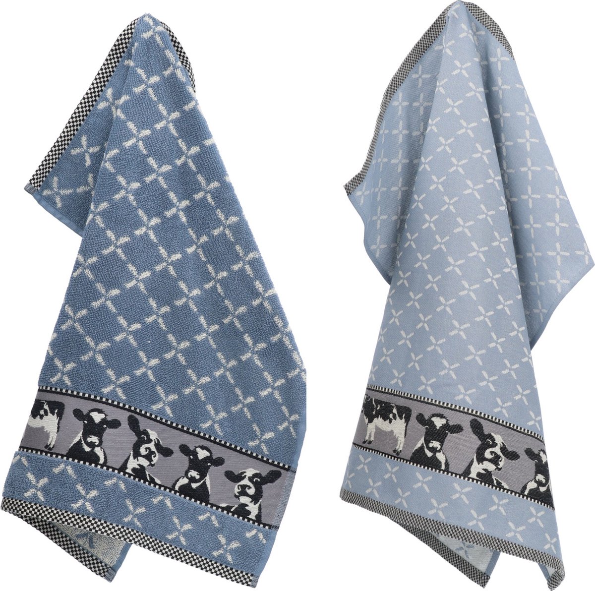 Bol.com Luxe Keukendoek en Theedoek Koe Grijs Blauw van Bunzlau Castle | 100% Biologisch Katoen | Keukendoek 60x53cm en Theedoek... aanbieding
