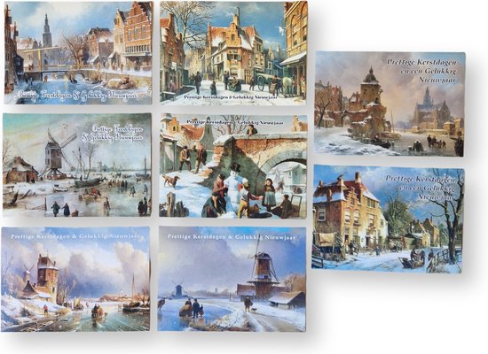 20 Luxe Kerst- en Nieuwjaarskaarten 2 x 10 dubbele kaarten met enveloppen - serie Oude Meesters