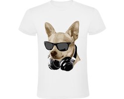 Chihuahua met een zonnebril Heren T-shirt – dieren – muziek – dj – koptelefoon – music – hond – huisdier – humor – grappig