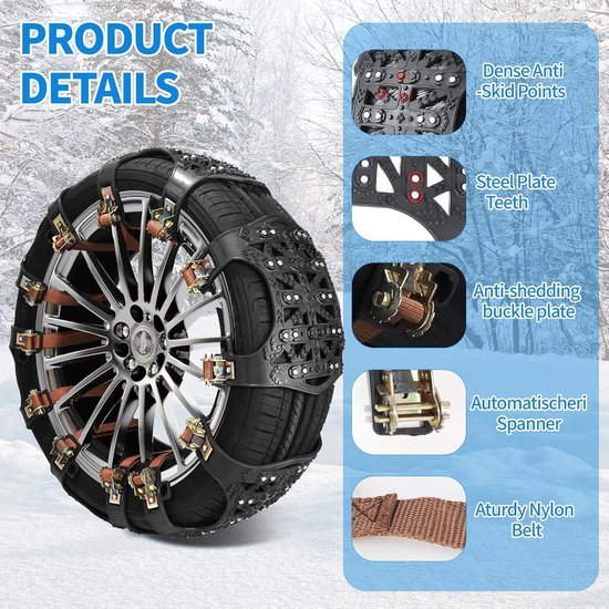 Sneeuwkettingen 6 stuks universeel 165-265 mm veiligheidskettingen - noodgevallen - auto's - starthulp - SUV's - vrachtwagens - zwart van Sneeuw. — afbeelding 5