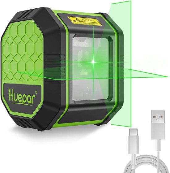 Huepar 4x360 kruislijnlaser automatisch nivelleren 4D groen licht kruislijn 16 lijnen voor tegels Vloerlasergereedschap - 2x360 horizontale/verticale laserlijn - oplaadbaar 704CG