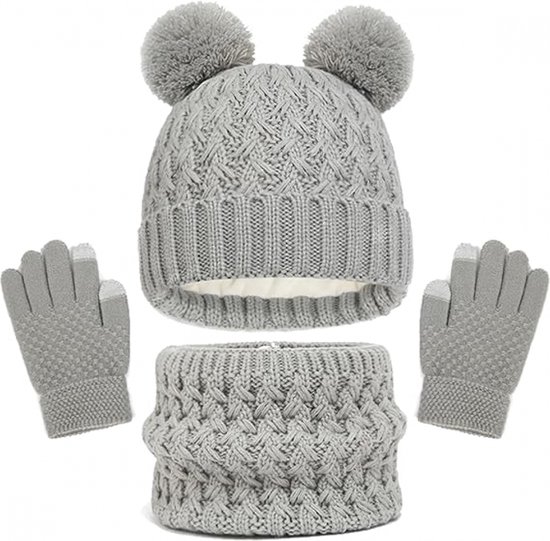 Gris Ensemble pièces écharpe, gants, bonnet, cache-cou tricoté