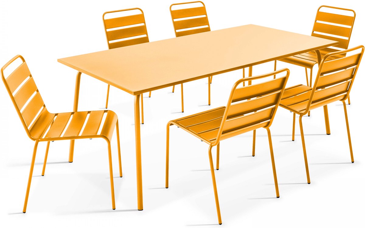 Oviala - Tuinset met tafel en 6 gele stoelen - Palavas