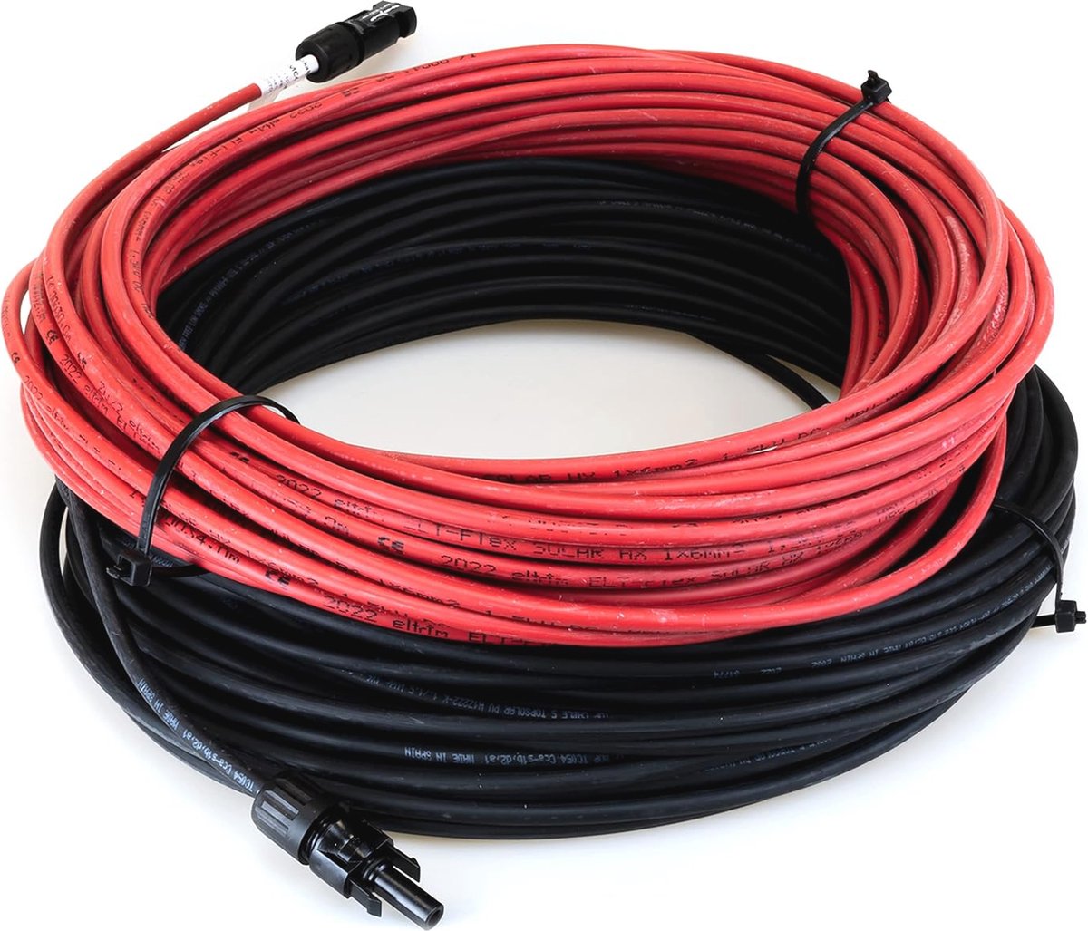 Zonnepaneel verlengkabel 6mm² - 15m complete set met MC4 stekker - Aansluitkabel voor zonnepanelen