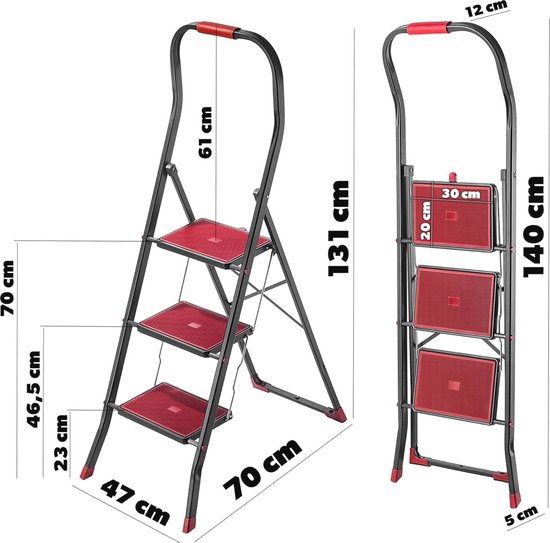 Rijoka Inklapbare huishoudladder, 3 treden, inklapbaar, staal, antislip, belastbaar tot 150 kg, zwart Rijoka Inklapbare huishoudladder, 3 treden, inklapbaar, staal, antislip, belastbaar tot 150 kg, zwart