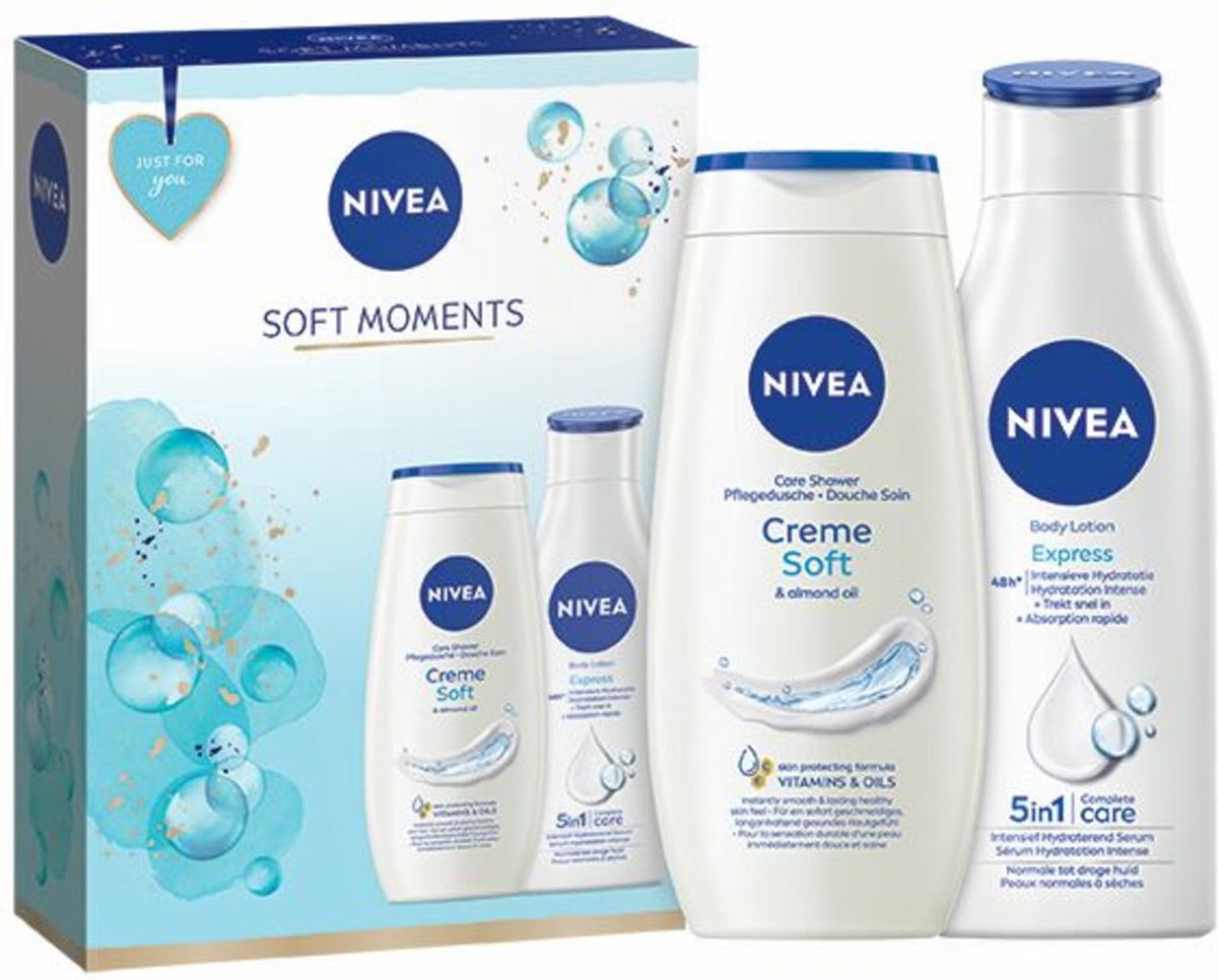 Goedkoopste NIVEA Soft Moments Geschenkset Vrouwen - Cadeau Vrouw - Giftset met Bodylotion en Douchegel - Kerst Kado - Kerstcadeau