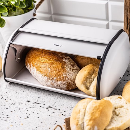 Kinghoff 1864 - Grande boîte à pain - Acier inoxydable - Wit - Rétro - 44x27x18,5 cm