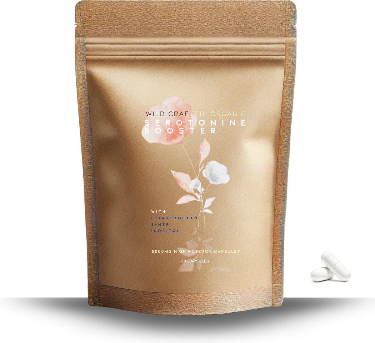 Goedkoopste Serotonine Booster - 100 natuurlijk - Superfood - Serobooster - 5-HTP - actief l-tryptofaan en vitamine B8 - Gemoedsrust - Serotonine verhogen - 60 caps