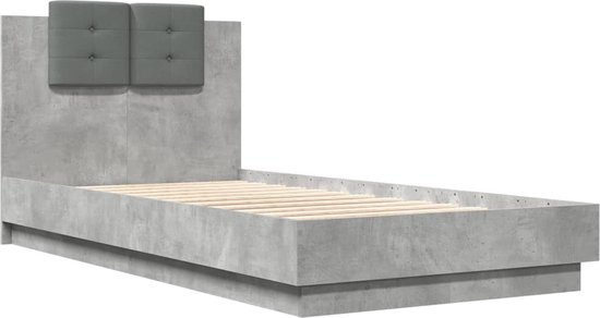 vidaXL - Cadre de lit - avec - tête de lit - décoré - bois - gris béton - 75x190 - cm