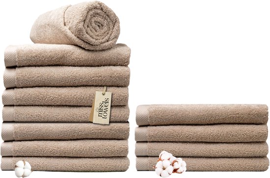 Miss Towels 70x140 Handdoeken Set 12 st. - 5 sterren Hotelkwaliteit - Badtextiel - Luxe Badhanddoeken - Zachte Badlakens - Camelbruin - 8+4