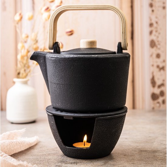 KINGHOFF - Theepot Warmer - Gietijzeren Theelicht Warmer voor Theepot en Koffiekan - Warmhoudplaatje - Ketel Accessoire - 15 x 15 x 8.5 cm - Gietijzer — afbeelding 2