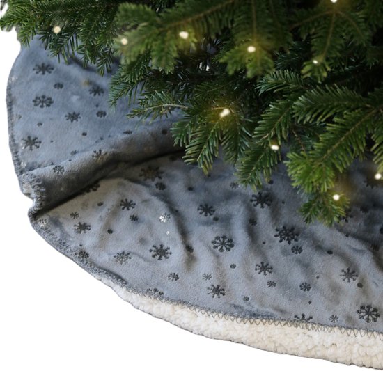 Unique Living Kerstboomrok - zilver/grijs - sneeuwvlokken - D100 cm - polyester - kerstboomkleed