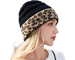 Gebreide Luipaard Muts Zwart - Tijgerprint - Panterprint - Dames Mode - Winter