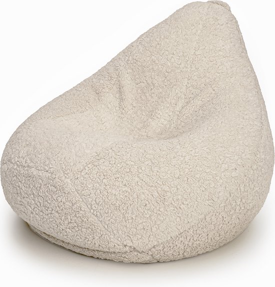 Drop & Sit - compacte zitzak - sfeervolle teddy - beige - extra comfortabel en zacht