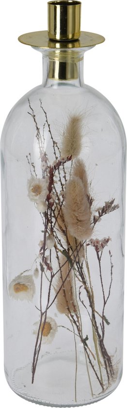 Kandelaar glas - kandelaar - droogbloemen in glas - droogbloemen boeket