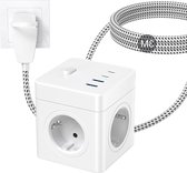 Bol.com Stekkerdoos Meervoudige stekkerverdeler met USB 8-in-1 - Cube met 2 USB-A en 2 USB-C - 4-voudige platte stekker met scha... aanbieding