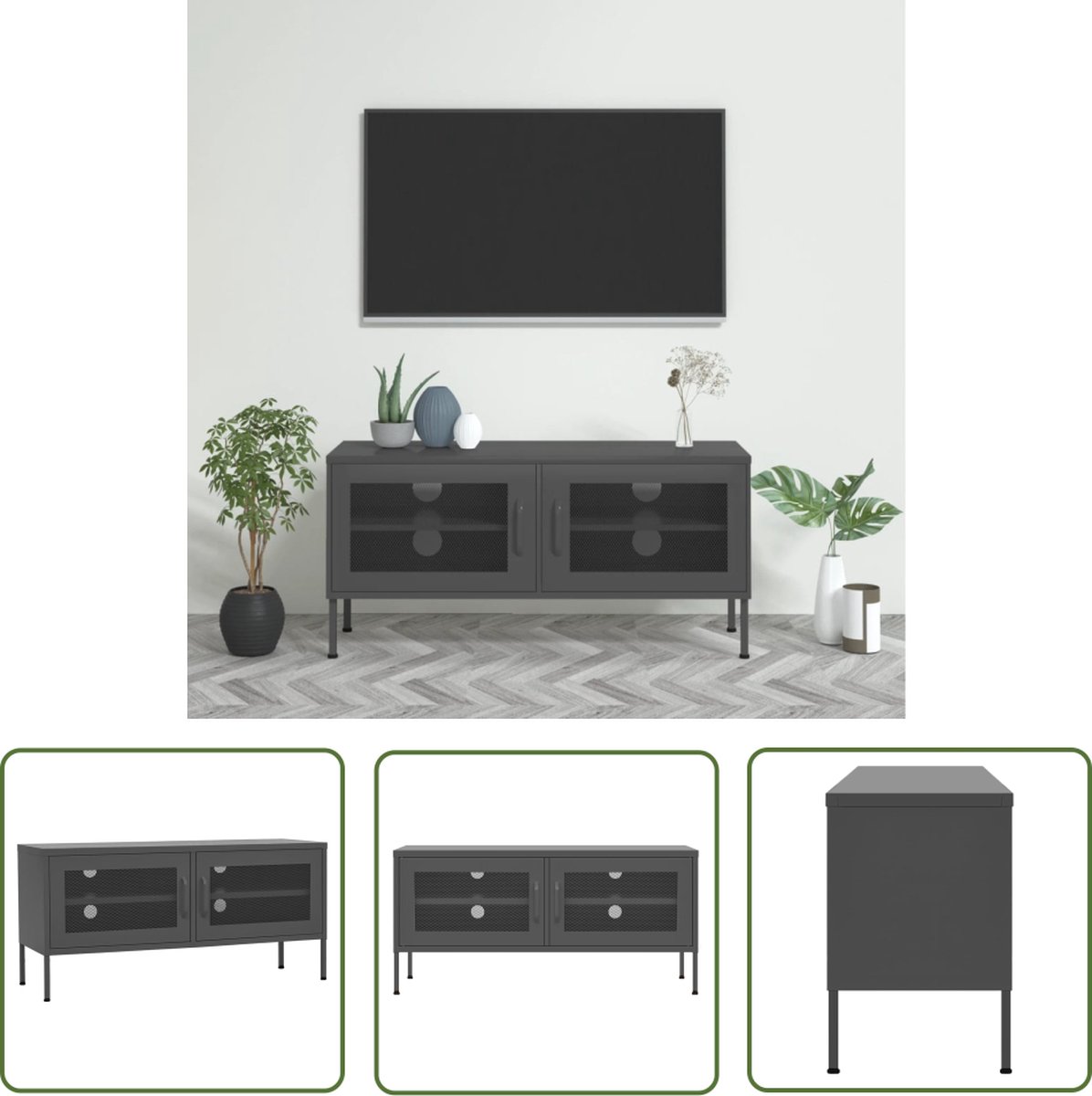 vidaXL Tv Stand - Televisie Tafel - Tv-meubel 105x35x50 cm staal antracietkleurig - Metalen Tv Meubel - Industrieel Tv Meubel - Zwart Tv Meubel