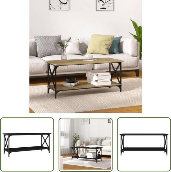 The Living Store Table basse - Classique - Bois/ Fer - 100x45x45 cm - Zwart