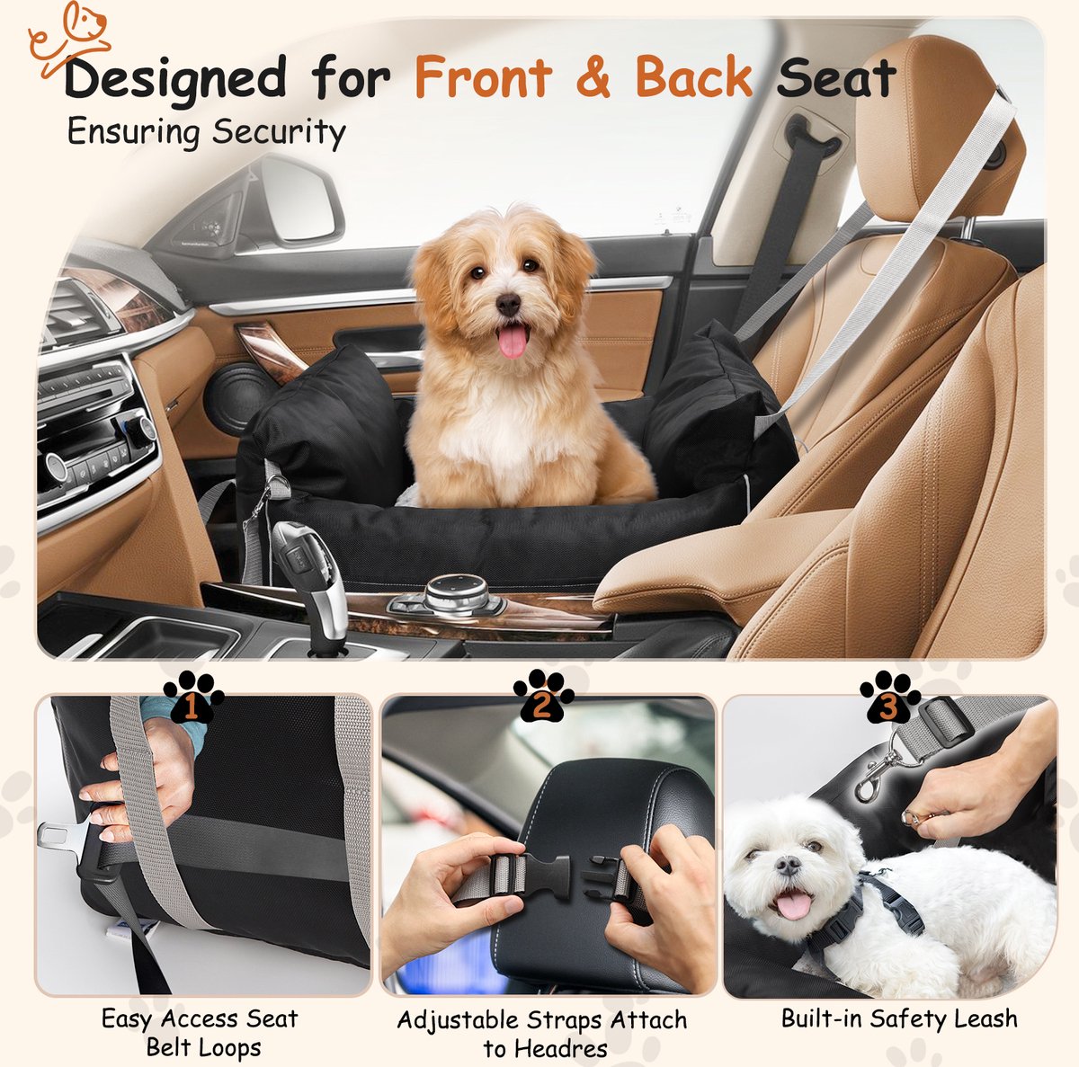 Nobleza 2AV - Hondenmand auto - Autostoel Hond - Hondenstoel auto - Automand hond - 58 x 56 x 33 cm - Zwart – foto 5