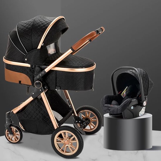 Luxe Kinderwagen 3 in 1 - Wandelwagen- Kinderbuggy - Maxi Cosi - Opvouwbaar - Regenscherm - Draagtas - Luxe - €124,95