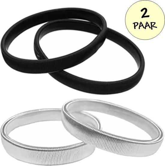 Fako Bijoux Set Van 2 Paar Mouwophouders Zwart & Zilver - 4 Stuks - Sleeve Holder - Mouwophouder Dames Heren - 2x Zwart - 2x Zilver - 20cm - Metaal