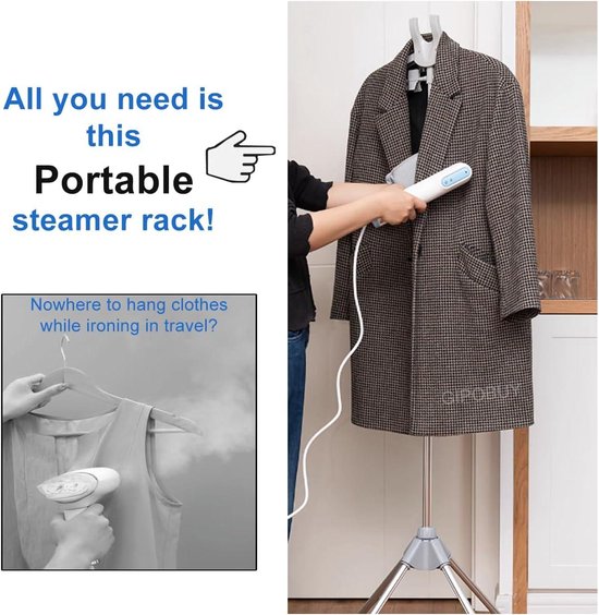 Support à Vapeur Portatif Pour Vêtements - Hauteur Réglable Jusqu'à 155 Cm, Rotation 360°