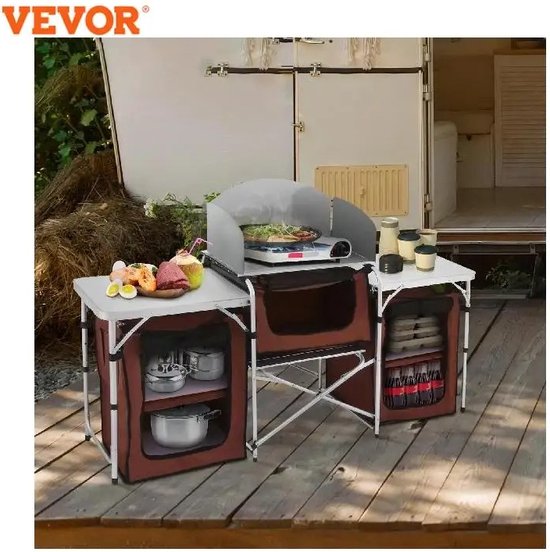 Momentum® Opvouwbare BBQ Kooktafel met Opbergrek Bruin - Lichtgewicht Aluminium Camping Kast