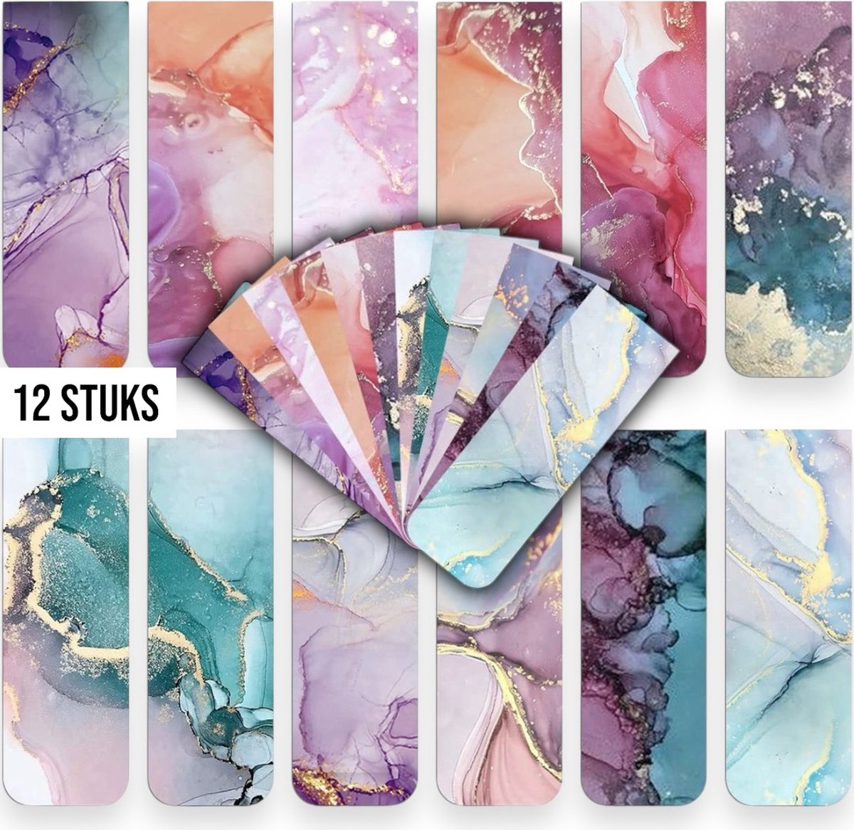 Ultiluxe® Magnetische boekenleggers marmer - 12 stuks - Roze/goud - Marble look - Bladwijzers voor boeken - Marmeren magneten met pagina clip - 12-delige set - Bookmark markers - Markeerders - Boekenliefhebbers - Boeken lezen