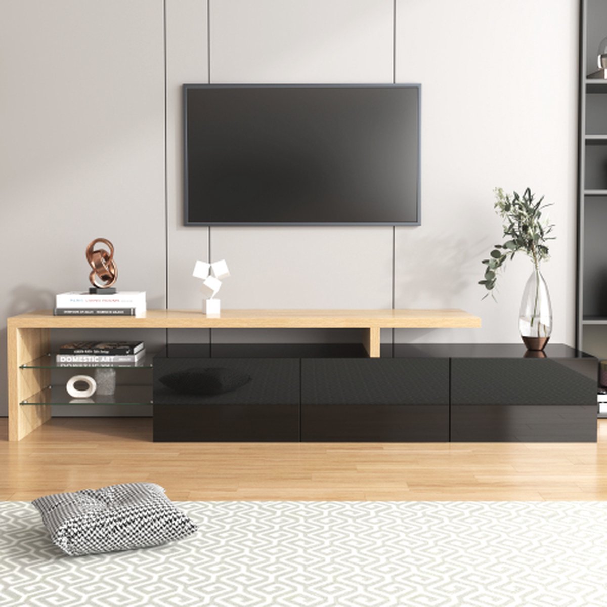 Modern TV-meubel design - Stijlvolle elegantie - praktische opbergruimte - houtlook, glaze