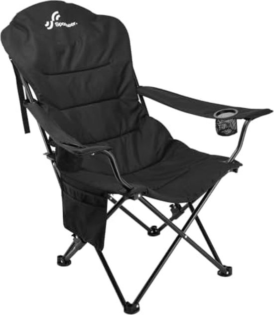 Sportneer Campingstoel, opvouwbare klapstoel: klapstoel, camping tot 160 kg, 3 verstelbare hoeken, campingstoel, visstoel met rugleuning, hoofdsteun, zwart, 2 stuks