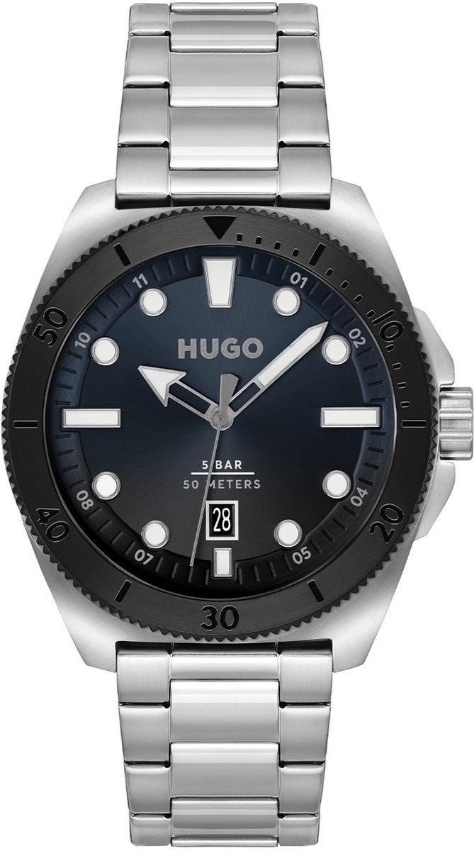 HUGO HU1530305 #VISIT Heren Horloge - Mineraalglas - Staal - Zilverkleurig - 44 mm breed - Quartz - Vouw-Vlindersluiting - 5 ATM (douchen)