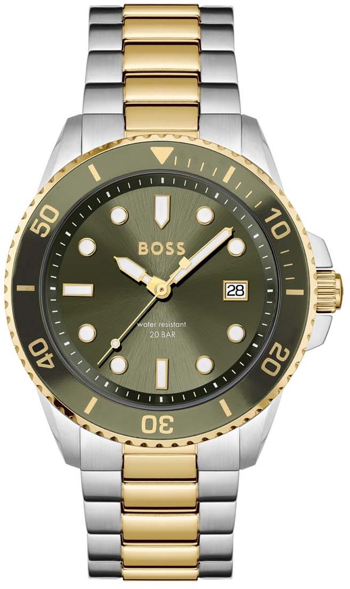 BOSS HB1514011 ACE Heren Horloge - Mineraalglas - Staal - Zilverkleurig - 43 mm breed - Quartz - Vouw-Vlindersluiting - 20 ATM (duiken)