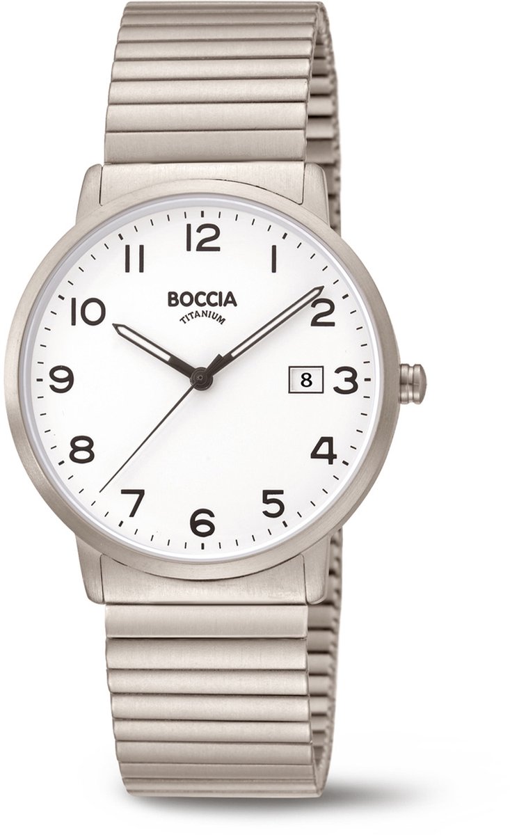 Boccia Titanium 3660-01 Heren Horloge - Mineraalglas - Zilverkleurig - 39 mm breed - Quartz - Vouw-Vlindersluiting - 5 ATM (douchen)