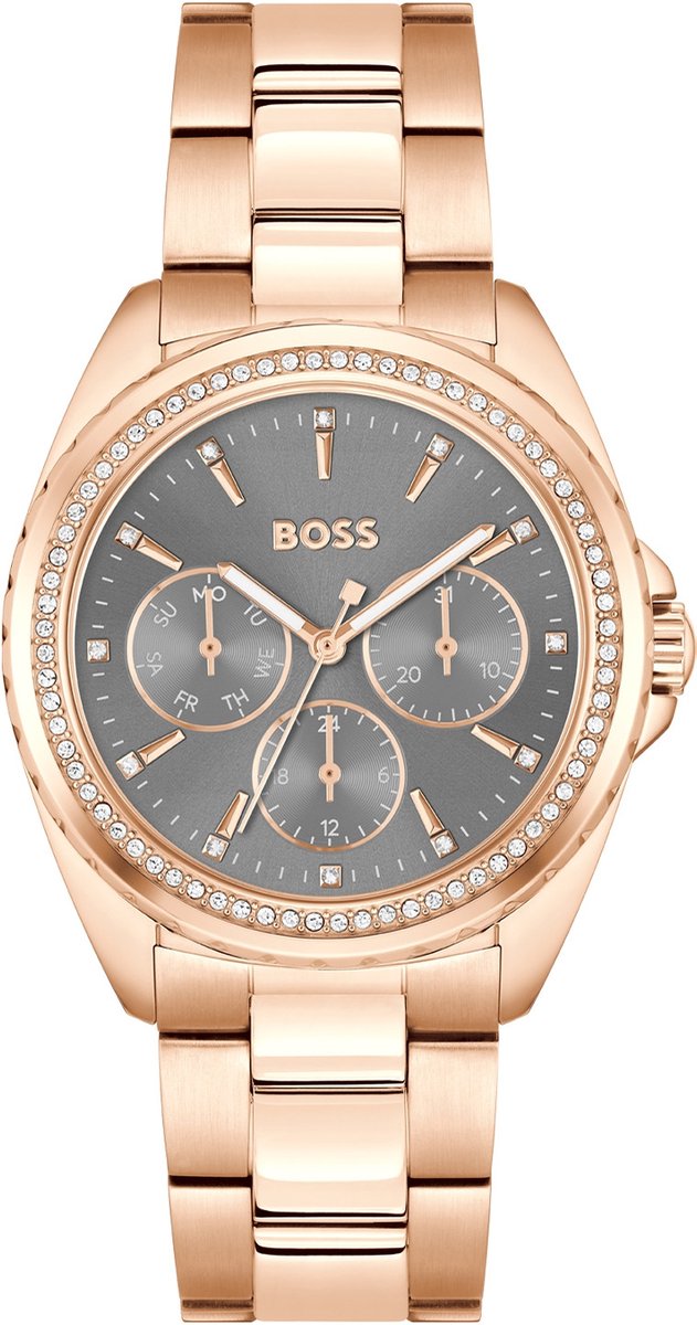 BOSS HB1502711 ATEA Dames Horloge - Mineraalglas - Staal - Rosé goudkleurig - 38 mm breed - Quartz - Vouw-Vlindersluiting - 3 ATM (spatwater)