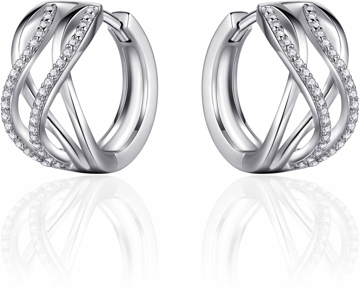 Jewels Inc. - Oorbellen - Oorringen gezet met Zirkonia - 16mmØ x 9mm - Gerhodineerd Zilver 925