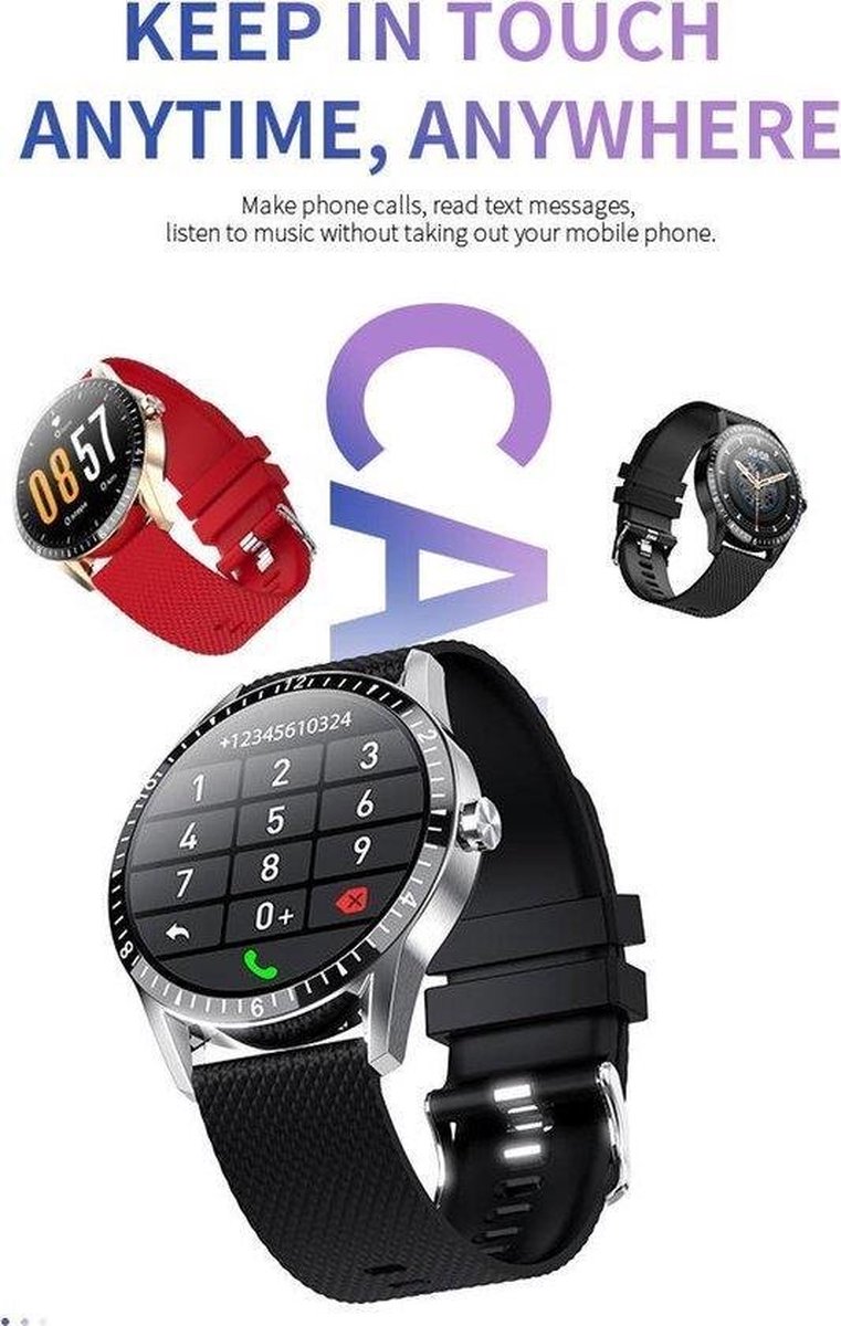 Afbeelding 3 van Smartwatch- Zwart- Horloge- Tracker- Stappenteller- Hartslagmeter- Watch Bloeddrukmeter- Bluetooth- Waterdicht- Gezond- Klok- Fitness -