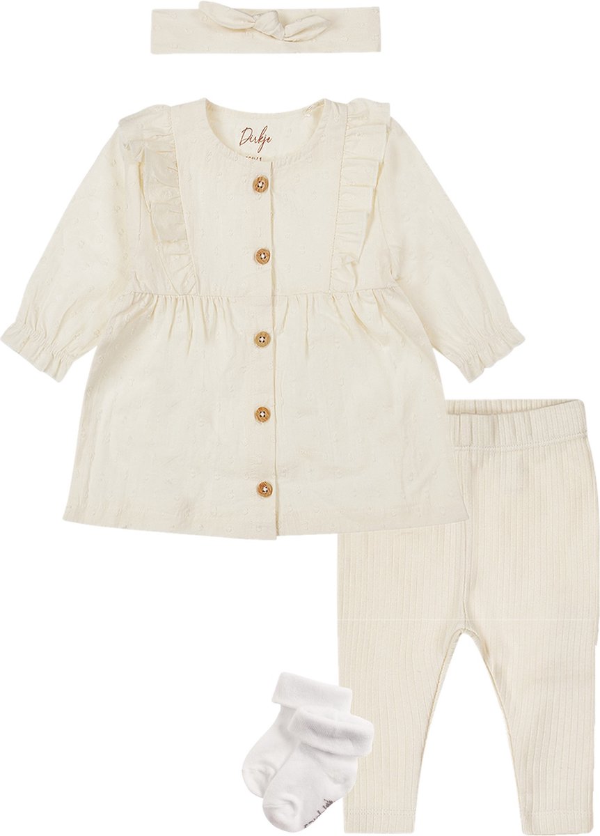 Dirkje Noppies - Kledingset - 4delig - Dirkje Jurkje met haarband - Legging - Offwhite - 1 paar noppies sokjes - Maat 50