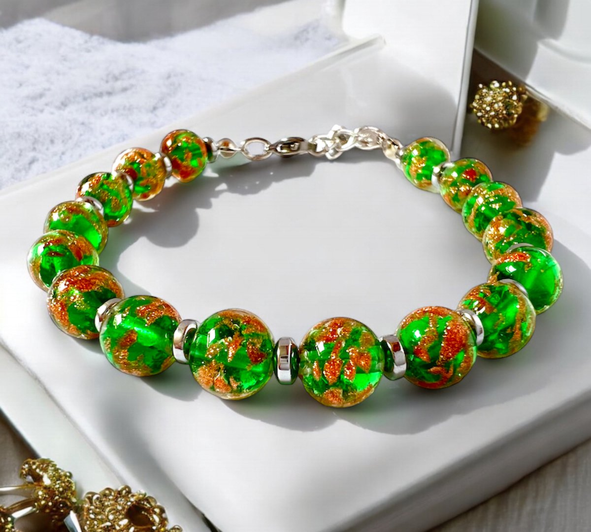 Corte Murrina - Armband - Murano glas - Palermo – 21cm – Erba Verde - Exclusief bij Bella Murano