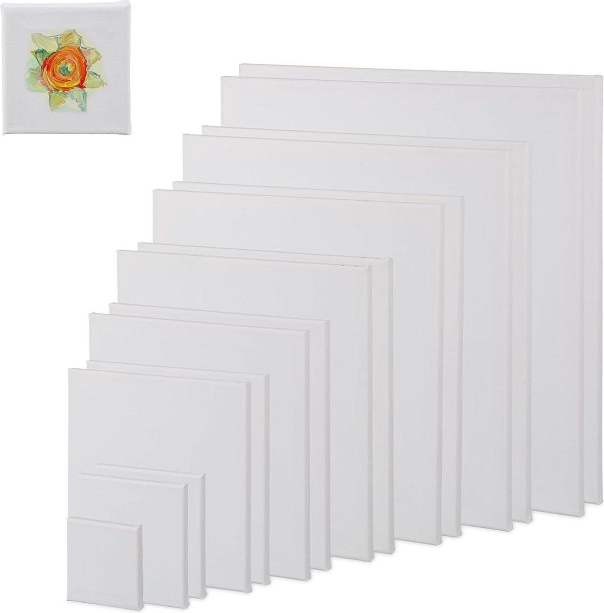 Schildersdoeken Set van 16 vierkante doeken 8 groottes Voor acryl- en aquarelverf Gespannen wit schildersdoek groot
