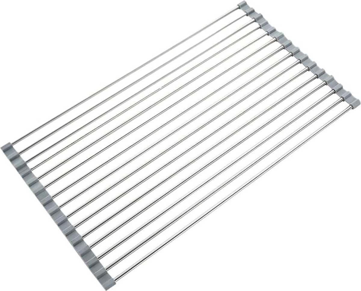 Goedkoopste Afdruiprek voor keukenspoelbak - oprolbaar vaatrek - roestvrij en opvouwbaar - 43 x 30 cm afdruiprek met lekbak inklapbaar