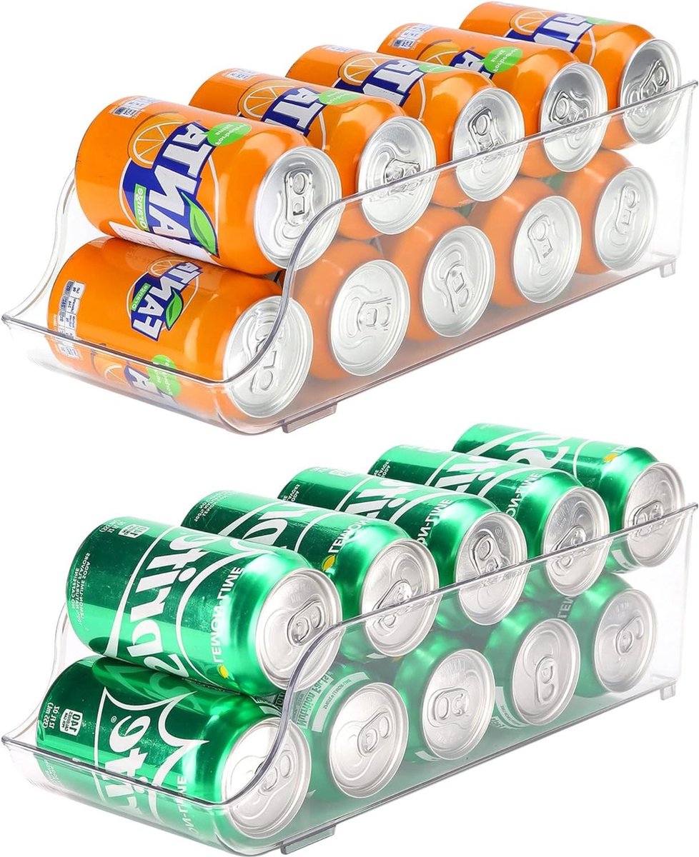 Koelkast Organizer Bakjes Stapelbaar Plastic Drank Opbergbakken Set van 2 Stuks blikjeshouder koelkast