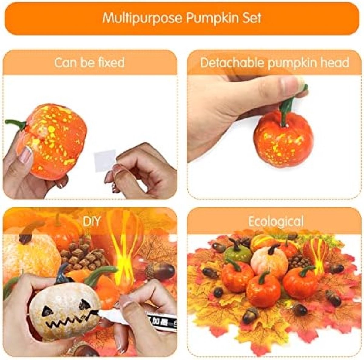 Citrouilles Artificielles Décorations Automne - Avec Feuilles D'érable, Baies, Pour Table Thanksgiving, Photo, 20x19 Cm