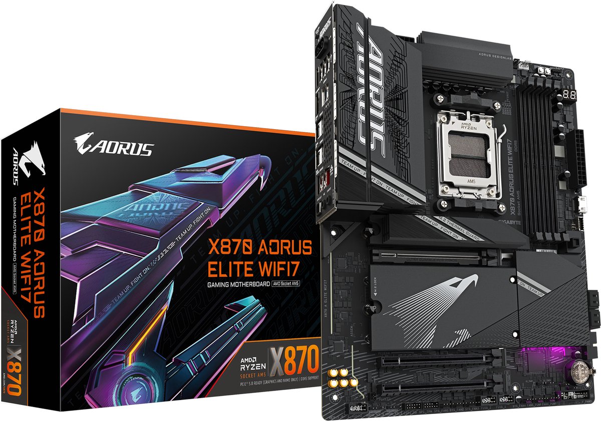 GIGABYTE X870 AORUS ELITE WIFI7 moederbord RAID, 2.5 GB-LAN, WLAN, BT, Sound, ATX
