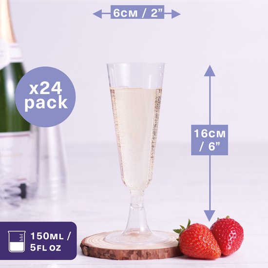 MATANA - 24 Flûtes à champagne en plastique réutilisables 150 ml - pour mariages, anniversaires, Noël et fêtes
