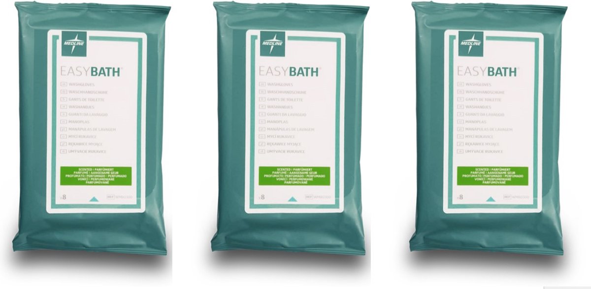 Easybath® | 3 x 8 vochtige washandjes geimpregneerd | geparfumeerd | antibacterieel | alco