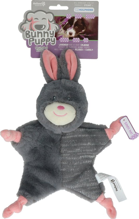 Bunny Puppy Crunchy Knot – 13 x 18,5 x 6 cm - Hondenknuffel – Puppy knuffel voor kalmerend effect – Extra speelplezier – Grijs