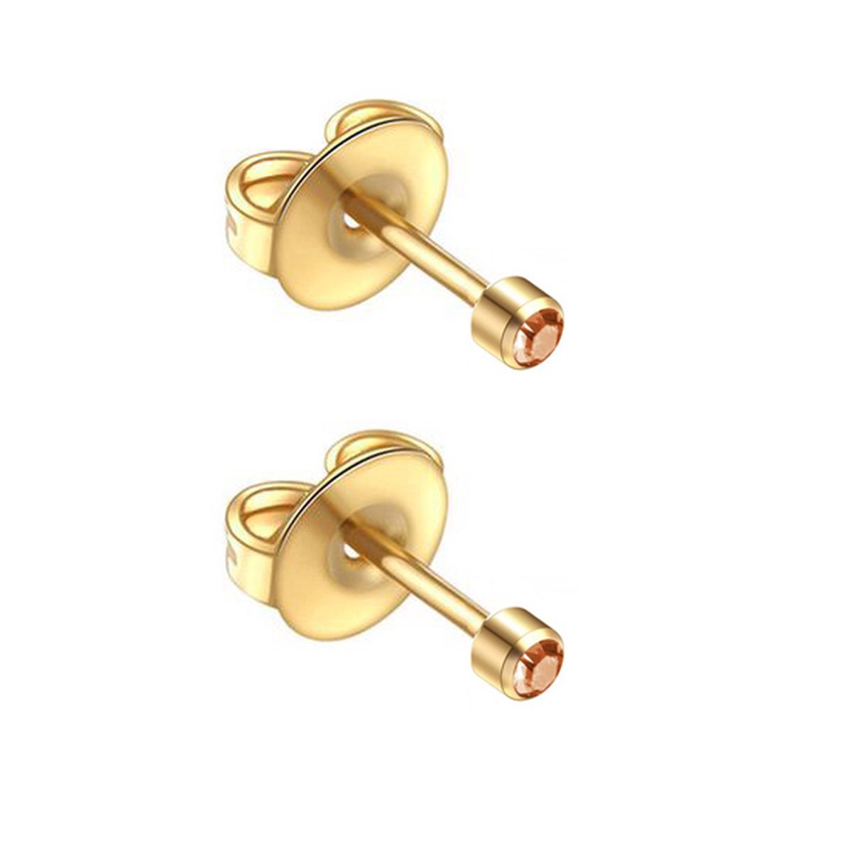Caflon 2mm 24K gold plated mini oorknopjes voor oorschieter hypoallergeen steriel verpakt goudkleurig met goudkleurig steen geboortesteen november