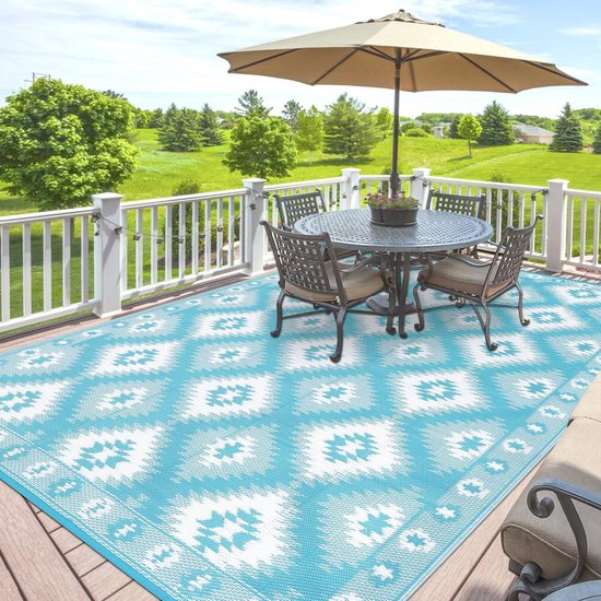 Outdoortapijt, weerbestendig, 180 x 270 cm, grootformaat, omkeerbaar, kunststof, stro, omkeerbaar, uv-bestendig, antislip, voor tuin, outdoor, picknick, thuis en buiten